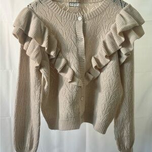 Bagatelle Cream/beige  Ruffle Cardigan